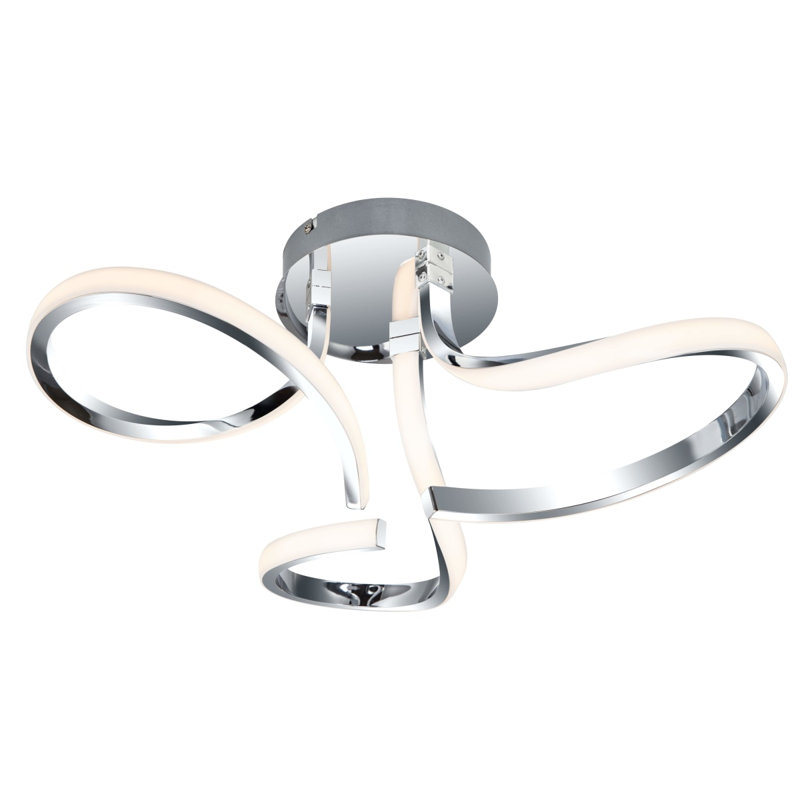 Moss 3 Light Built-in, Integrated LED, Modern Curved Ceiling Light - 52x52x22cm, 3 step dimming, 3,000K Neutral white, Chrome