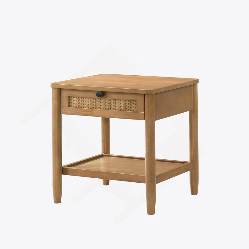 Vichy Single-Drawer Bedroom Nightstand with Shelf, Light Walnut