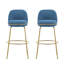 2 tabourets de bar revêtus en métal d'intérieur 2pc, tabourets de bar modernes à structure dorée avec revêtement en tissu bleu d'une capacité de 300 lb pour la salle à manger