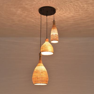 Luminaire suspendu en bambou 3 lumières Astacia