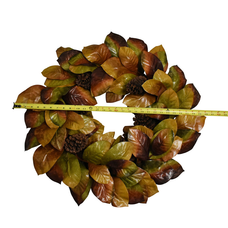 30" Fall Magnolia Leaves Pinecone Wreath