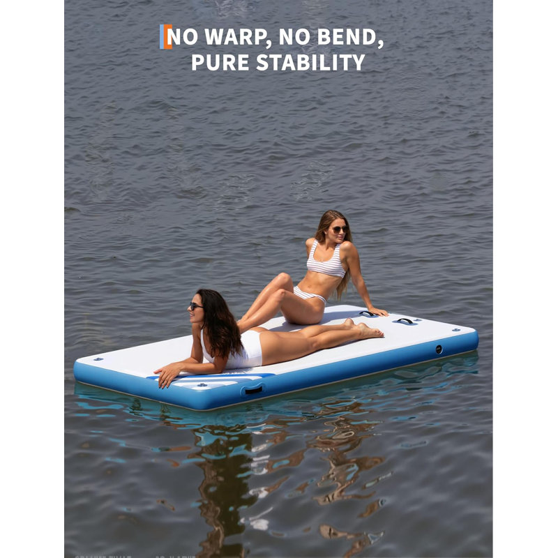 3x3m Inflatable Floating Dock, PVC Water Mat with Ladder & Anchors for Lake & Pool