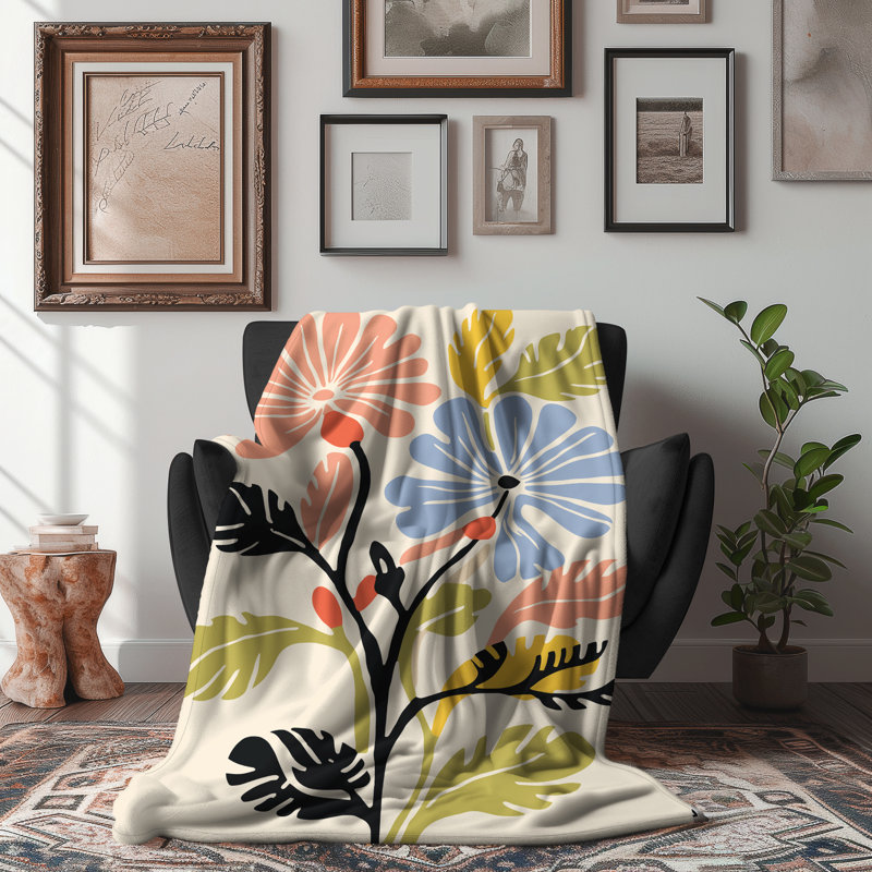 Explosion florale fantaisiste - couverture en sherpa de qualité supérieure 1 pièce - impression d'art luxueux, Lit simple