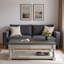 Table basse à plateau relevable avec tablette fixe, plateau de table en bois massif, 3 plateaux de rangement cachés, table à deux niveaux gris antique et blanc vieilli pour le salon