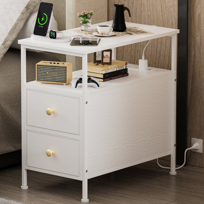 Massena Night Stand Small Side Table End Table White Nightstand Charging Station 2-Drawer Dresser
