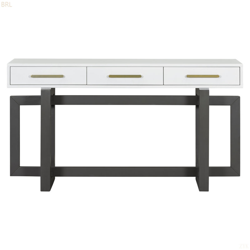 Elegant 3-Drawer Console Table, 57 Inch Extra Long Grey and White Entryway Table for Hallway Living Room Foyer Corridor