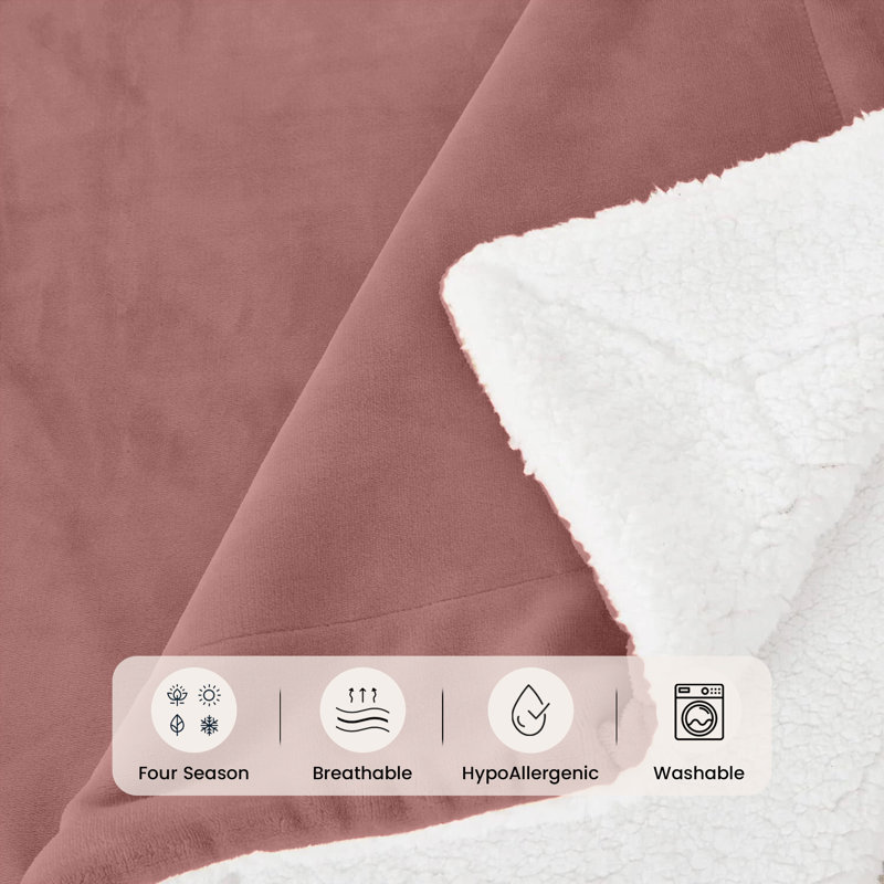Haffa Reversible Sherpa Fleece Throw Blanket - Ultra-Soft, Warm & Cozy Comfort for All Seasons, 240cm x 200cm, Pink