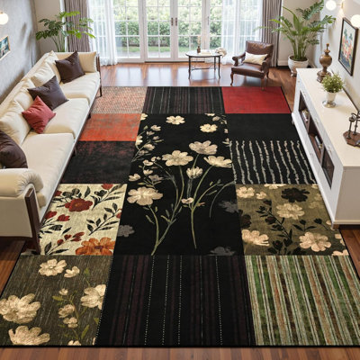 Non-Slip Geometric Patchwork Print Rug