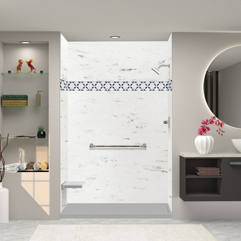 Transolid 60-in x 36-in Cast Solid Surface Shower Base with Linear Concealed, Right,  Concrete