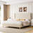 Upholstered King Size Bed Frame, Corduroy King Bed Frame with Wingback Headboard, Bed with Wooden Slats,  No Box Spring Needed, Noise Free, Beige
