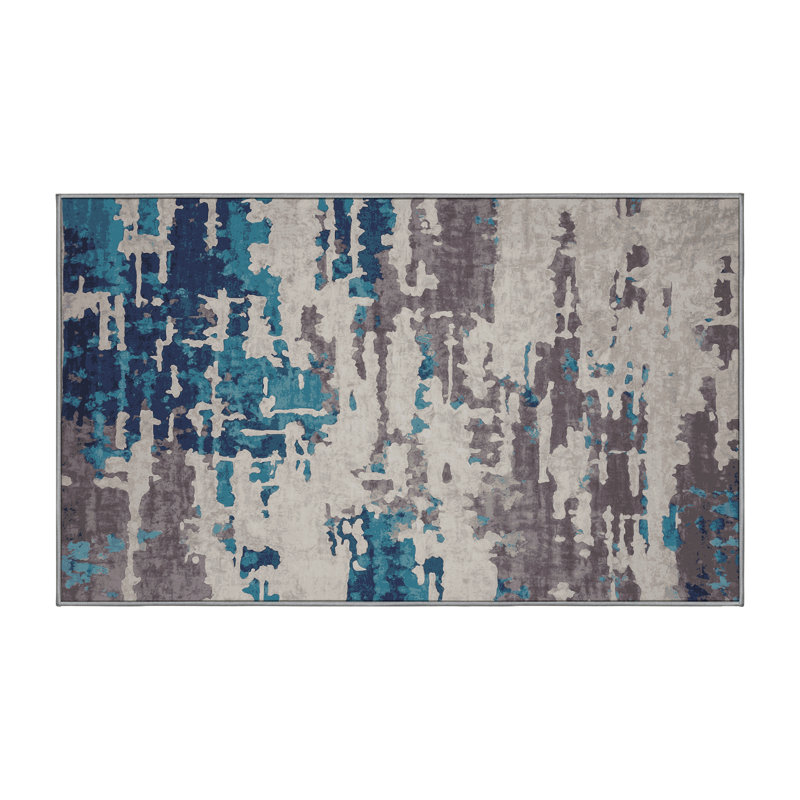 Machine Washable Gray Area Rug, Rectangle 7' x 10'