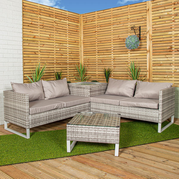 Sam W Rattan 17 Stories Samuel Alexander 4 Seater Grey Rattan Chair Garden Sofa Set ...