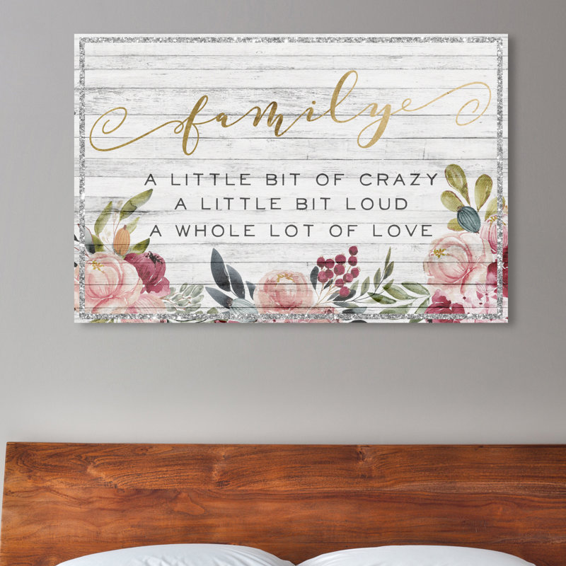 «Family Floral Love» - Art textuel, H 36 po x l 54 po x P 1,5 po, Toile tendue