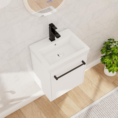 Petit ensemble de meuble-lavabo 18 po, meuble-lavabo mural simple avec comptoir de lavabo en céramique, meuble-lavabo flottant avec 1 porte