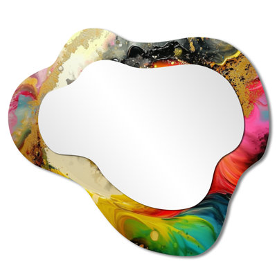 Abstract Decorative Wall Mirror – Pop Art Celestial Liquid Spiral Balance, Metal Print