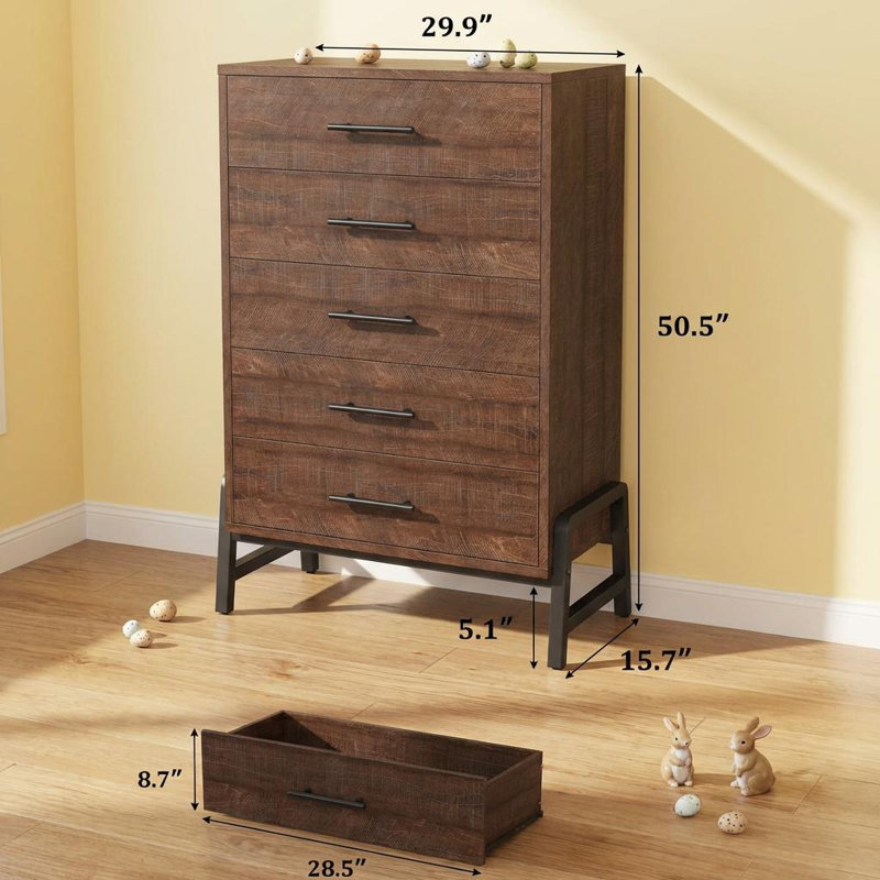 75.9 cm W Chest of 5 Drawers, Brown