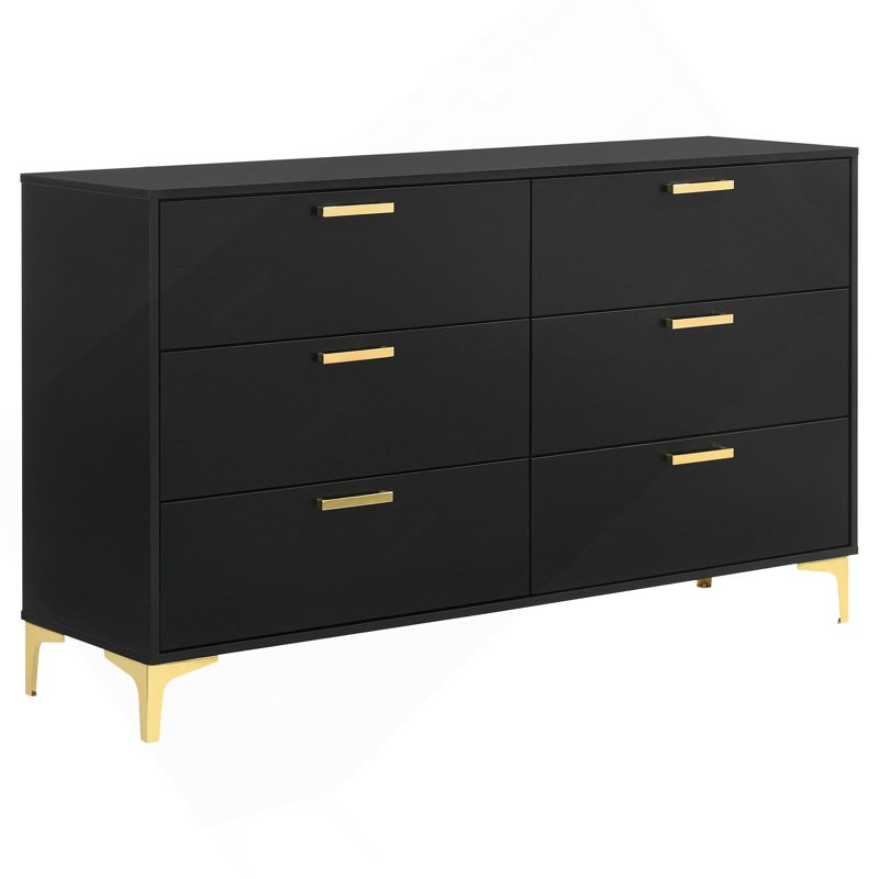 Lexie Black And Gold 6-Drawer Rectangular Dresser, Black