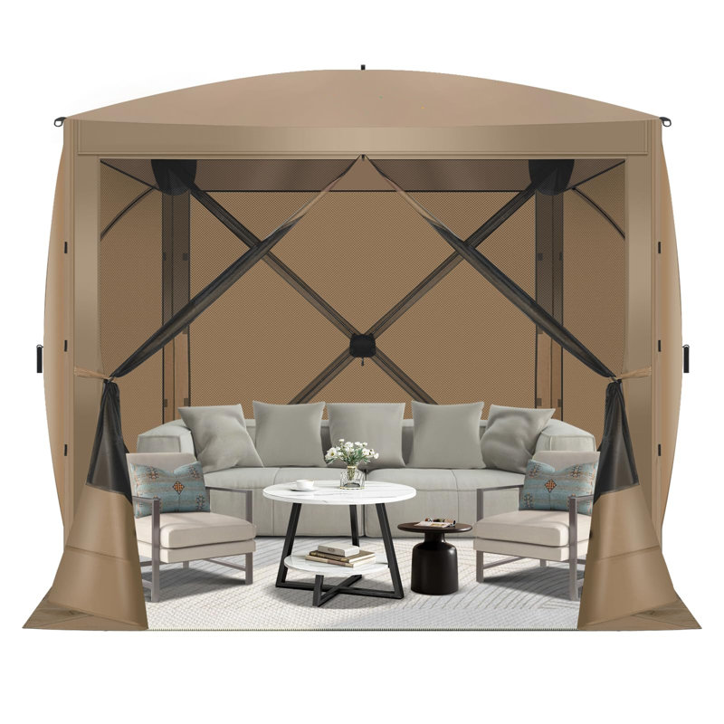 6x6FT Camping Gazebo Screen Tent,  Sided Pop-up Canopy Shelter with Mesh Windows, Khaki