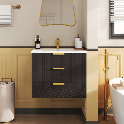 Meuble-lavabo mural moderne avec double tiroir en céramique