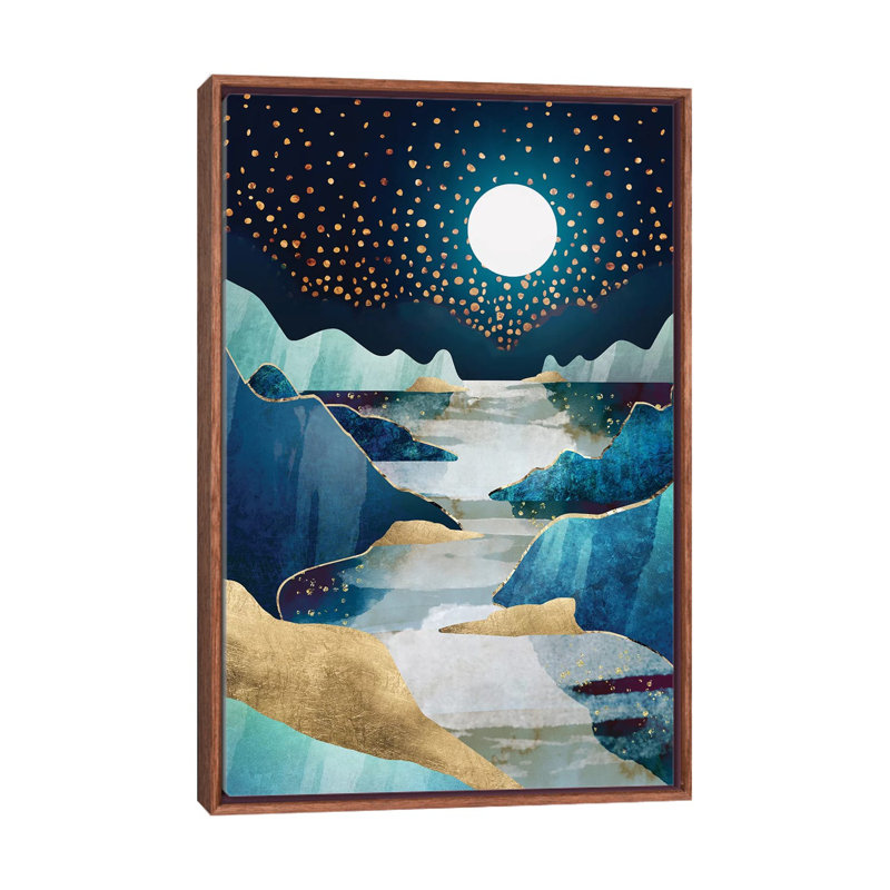 Lune de lune - imprimé, H 26 po x l 18 po x 1,5 po, Cadre flottant brun