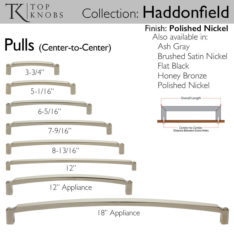 Haddonfield 18" Center to Center Appliance Pull, 18" Center to Center, Polished Nickel