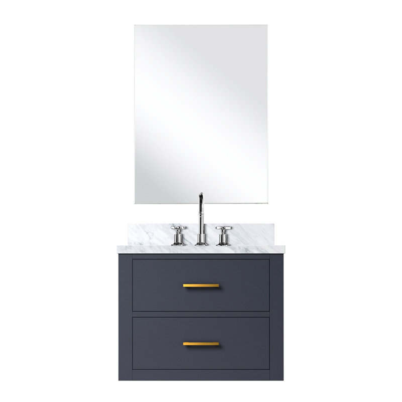 Meuble-lavabo en bois bleu 24 po X P 18 po, comptoir en acrylique, robinet et miroir de salle de bain inclus, Bleu