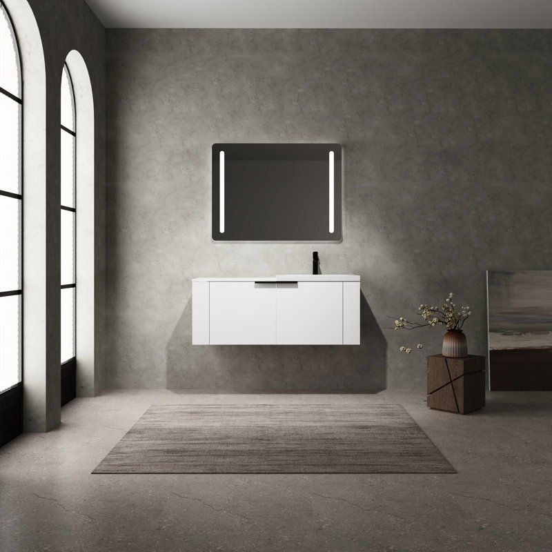Meuble-lavabo de 48 po pour salles de bain spacieuses, meuble-lavabo moderne. Blanc, fabrication en contreplaqué, espace de rangement suffisant, style américain, procédure d'assemblage simple, grandes salles de bain, contreplaqué robuste,
