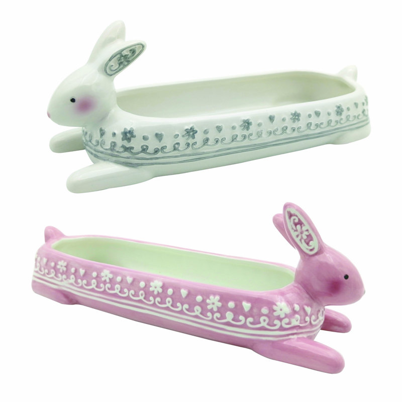  Ensemble de 2 assiettes en forme de lapin à motif en céramique