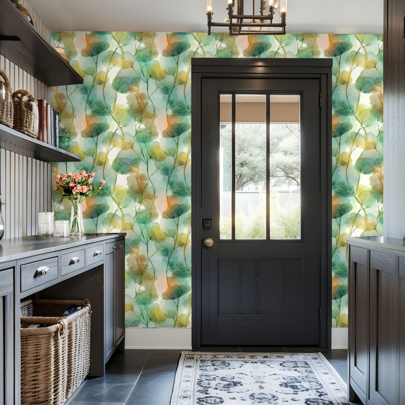 Papier peint adhésif peler et coller en PVC, revêtement mural auto-adhésif amovible avec art mural botanique élégant, impression à l'aquarelle douce, imperméable pour la décoration intérieure - rouleau