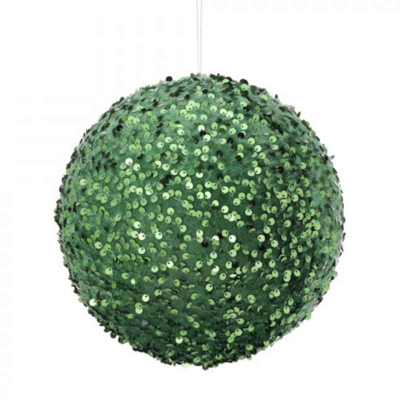 Ornement boule de paillettes vertes et velours