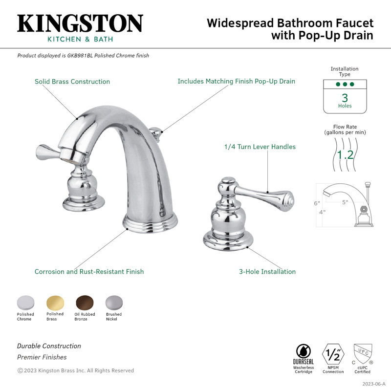 Kingston Brass Vintage Two-Handle 3-Hole Deck Mount Widespread Bathroom Faucet with Retail Pop-Up Drain, Oil Rubbed Bronze