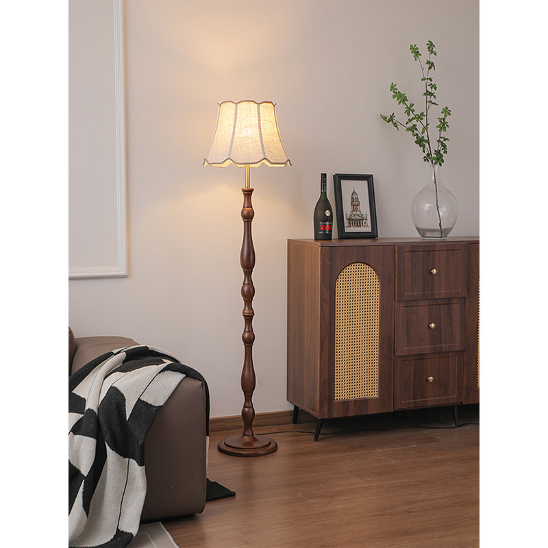 Mid-Century Vintage Solid Wood and Fabric Floor Lamp