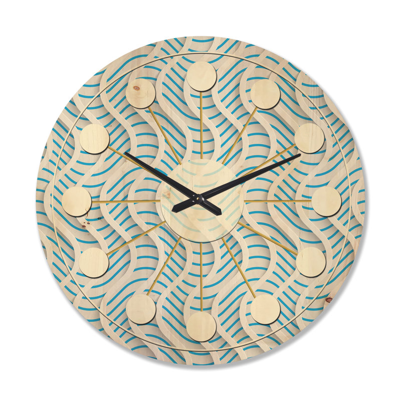 Horloge murale 3D en bois blanc et bleu clair II - Mid-Century, Très grand