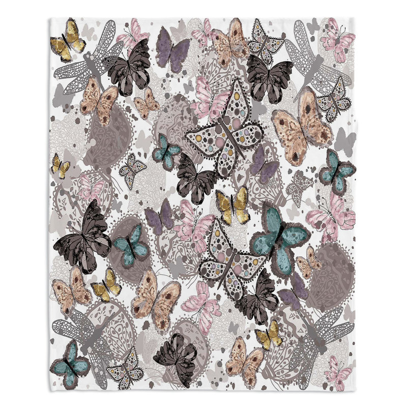 Couverture sherpa doux blanc pastel papillons, l 68 po x L 80 po