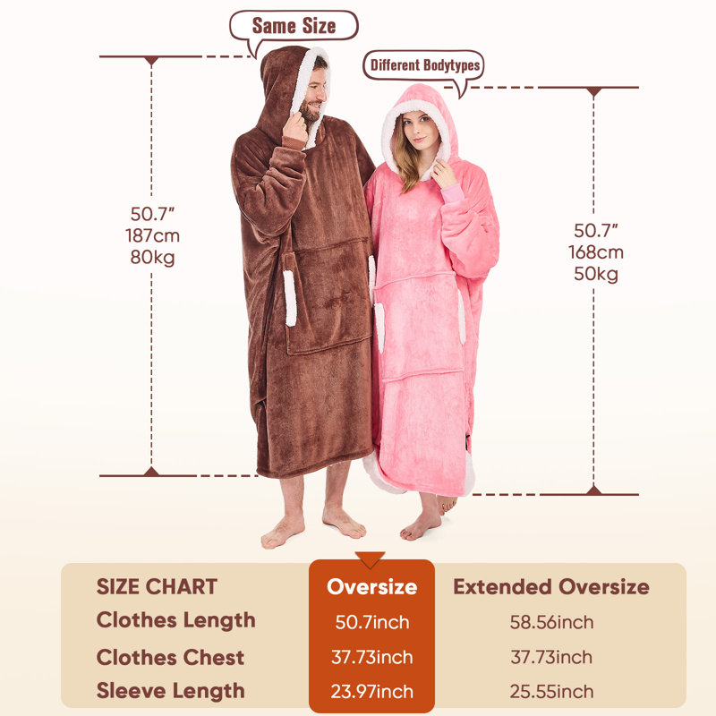 Wearable Blanket Sweatshirt Gifts for Women and Men, Warm and Cozy Giant Blanket Hoodie, Thick Flannel Blanket with Sleeves and Pocket