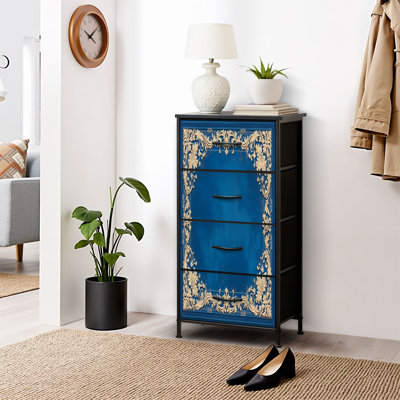 Commode pour commode de chambre à coucher pour garde-robe de chambre à coucher avec bordure à motif floral moderne bleu turquoise et or Commodes et commodes en tissu