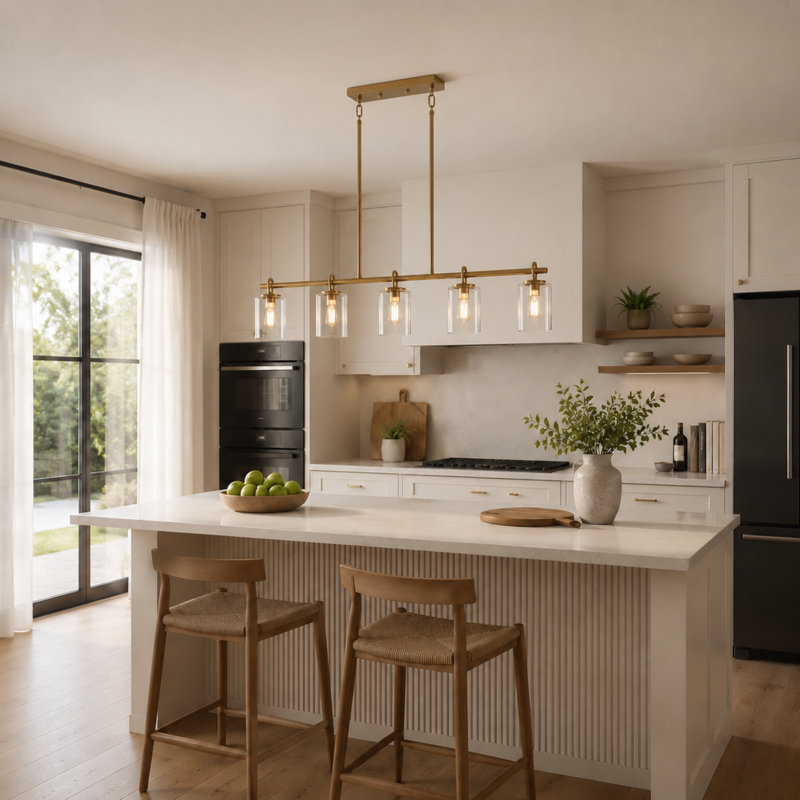 5 - Light 41.3'' WLinear Kitchen Island Pendant Clear Glass