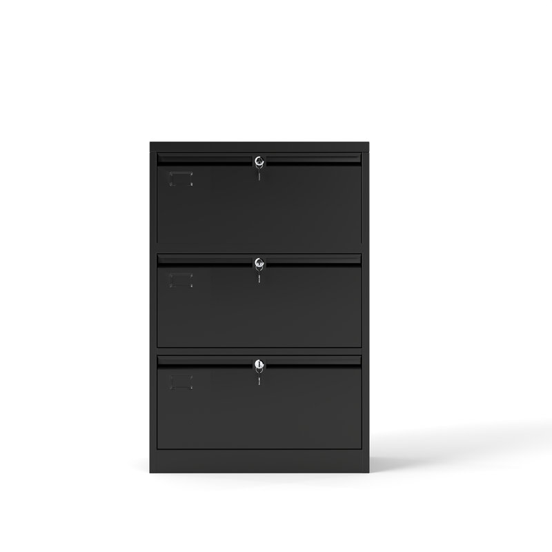 3 Drawer File Cabinet, Metal Vertical File Cabinet With 3lock,office Home File Cabinet , Assembly Required(black), Black
