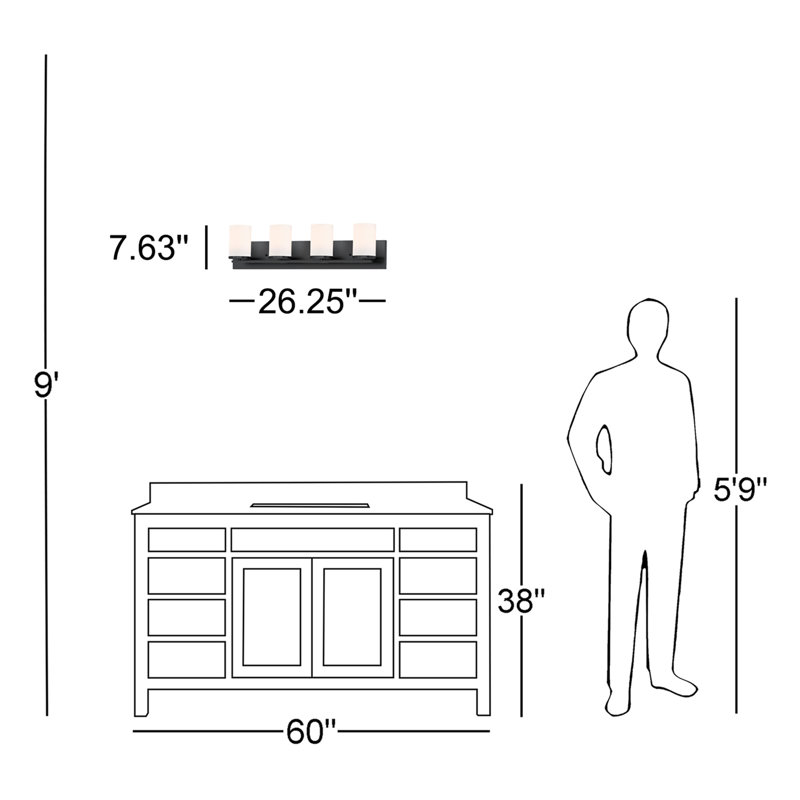 Barre d'éclairage de salle de bain 4 lumières à intensité variable Amont, Noir