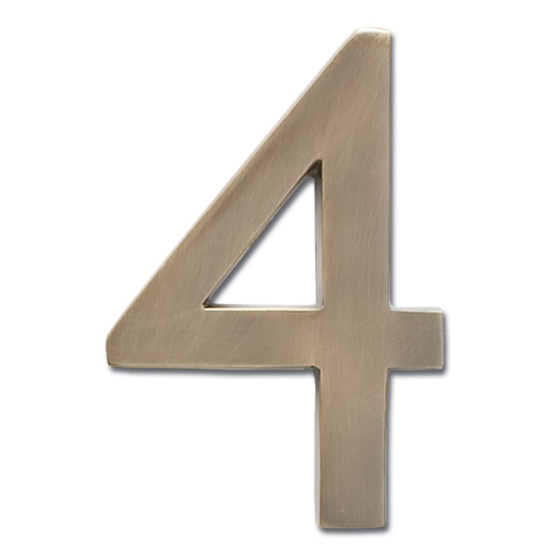 Numéro de maison à fixation affleurante, Laiton antique, Quatre, 5 pouces