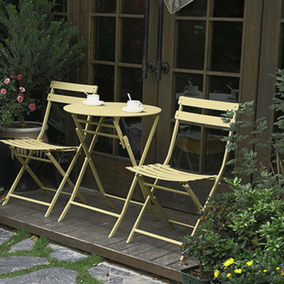 3 Piece Patio Bistro Set of Foldable Round Table and Chairs