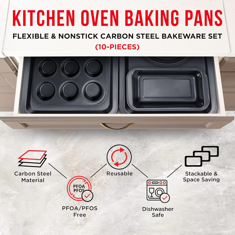 Lifemaster 10 Piece Non-Stick Steel Bakeware Set