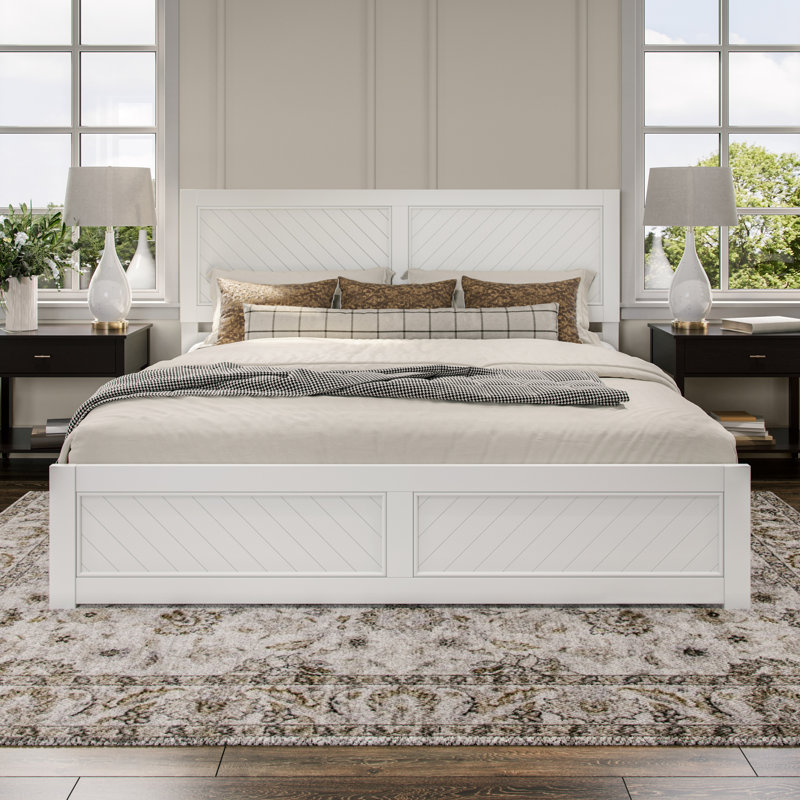 Lit plateforme en bois massif Jeinny, White, King