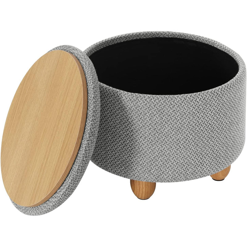 Othella 39cm Wide Round Ottoman with Storage, Gray Linen