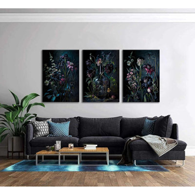 3 Pcs Dark Academia Floral Canvas Wall Art Vintage Moody Flowers Apothecary Botanical Macabre Gothic Painting Picture Wall Decor Poster Print Artwork For Apartment Bedroom Women Room Dorm