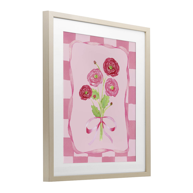 «Pretty And Sweet Ranunculus», reproduction sous verre encadrée, design par Nina Jacobs, Cadre de récolte en pin