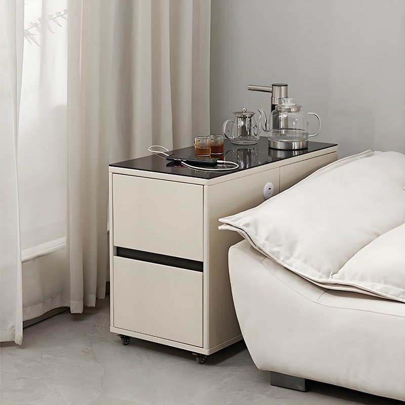 Table d'appoint de canapé en bois massif blanc crème