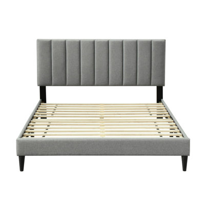 King Sized Channel Bed In A Box With Attachment - Grey Upholstered Headboard Option Fabric Formation