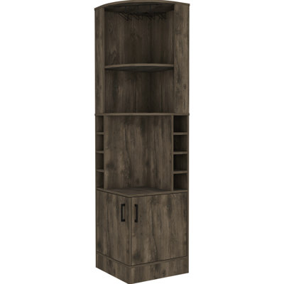 Dark Brown Bar Cabinet For 8 Bottles, With Extra Storage And Display Space 2-Shelf Offering Concealed Organized