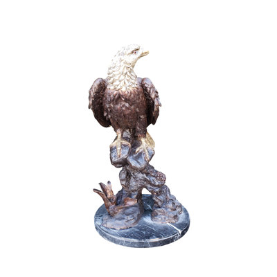 Large Eagle Bronze Statue Mounted on Marble -  Size: 21"L x 23"W x 35"H.
